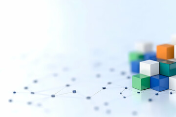 Fototapeta premium Abstract Arrangement of Colorful Pixelated Cubes with Connecting Dots on a White Background