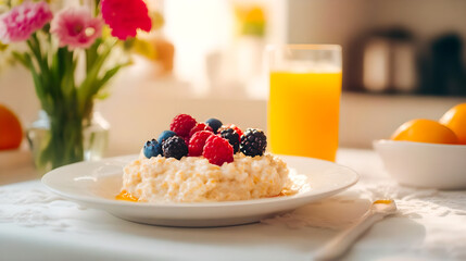 healthy breakfast with muesli and fruits and berries 
