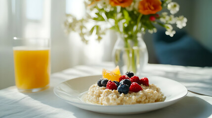 healthy breakfast with muesli and fruits and berries 