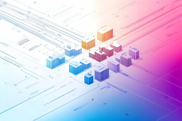 Fototapeta premium Abstract Geometric Cityscape with Pixelated Buildings in a Modern Architectural Pattern