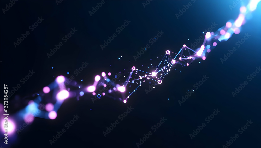 Poster abstract glowing geometric network on dark blue background with plexus connections