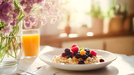 healthy breakfast with muesli and fruits and berries 