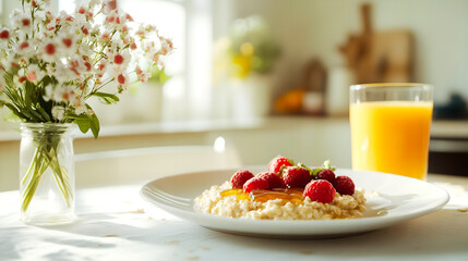 healthy breakfast with muesli and fruits and berries 
