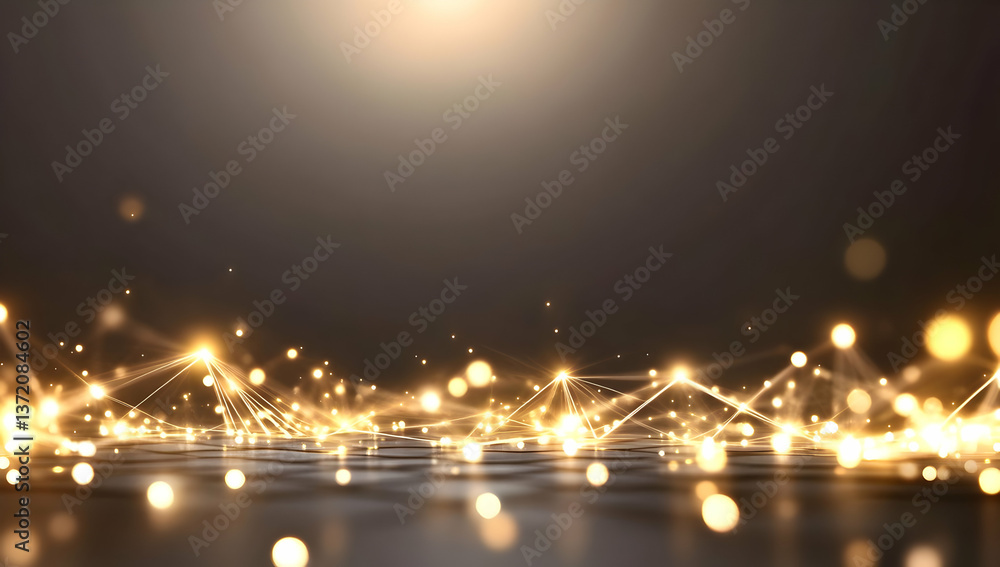 Poster abstract golden network with light streaks and bokeh on dark background