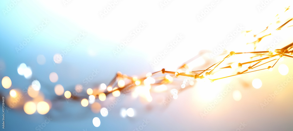 Aufkleber abstract golden network with glowing dots on soft blue background design