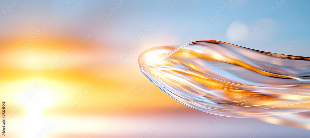 Poster abstract metallic wave with golden light on soft blurry gradient background