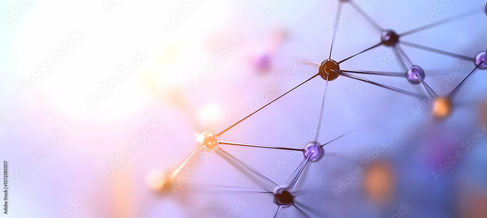Aufkleber abstract molecular network structure with connected spheres and dotted lines on light blue
