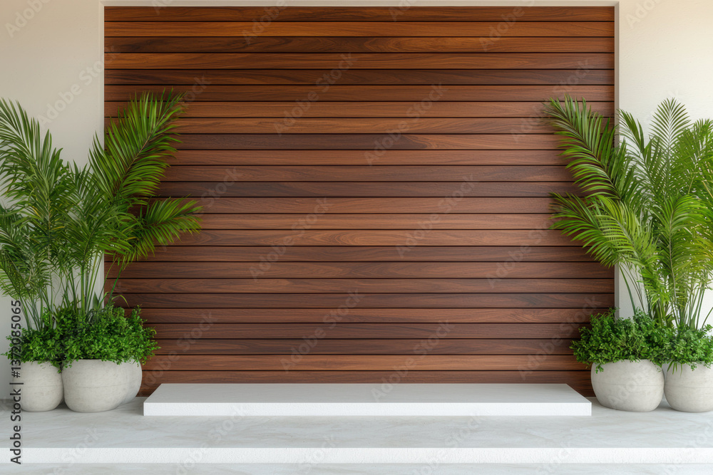Poster modern web platform showcases stylish streaming setup with wooden panels and lush greenery creating 