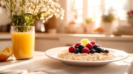 healthy breakfast with muesli and fruits and berries 
