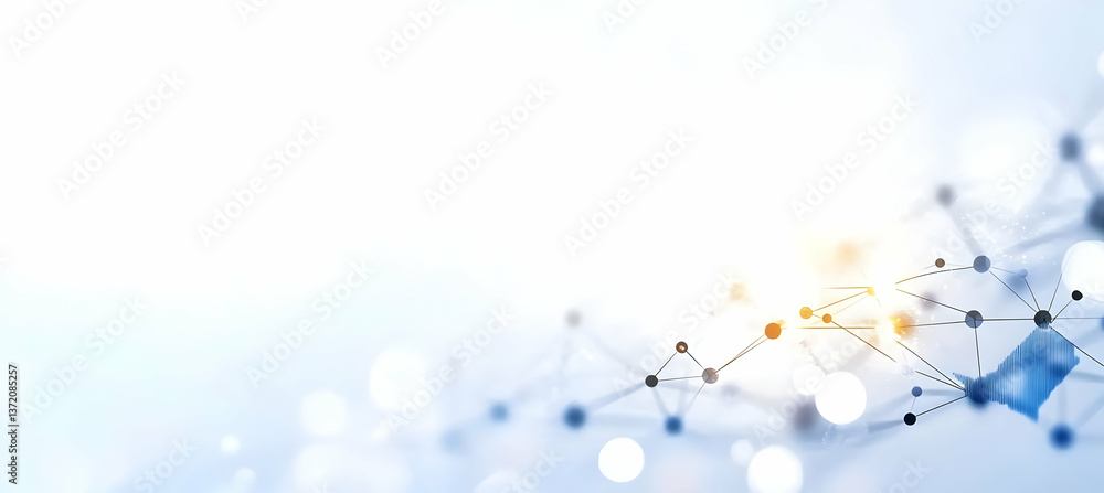 Poster abstract network connection with dot lines in blue and white background futuristic glow