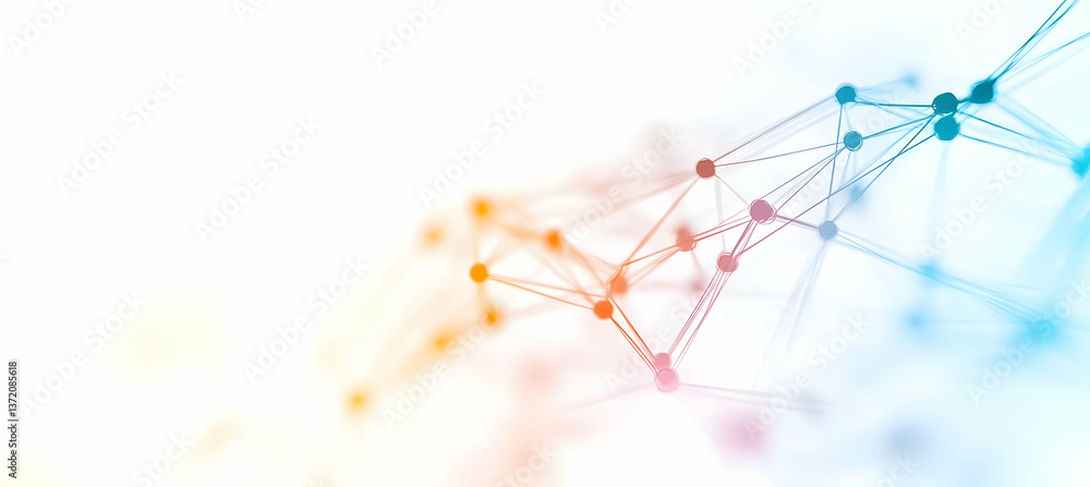 Poster abstract network with connection lines and dots in blue orange and white background