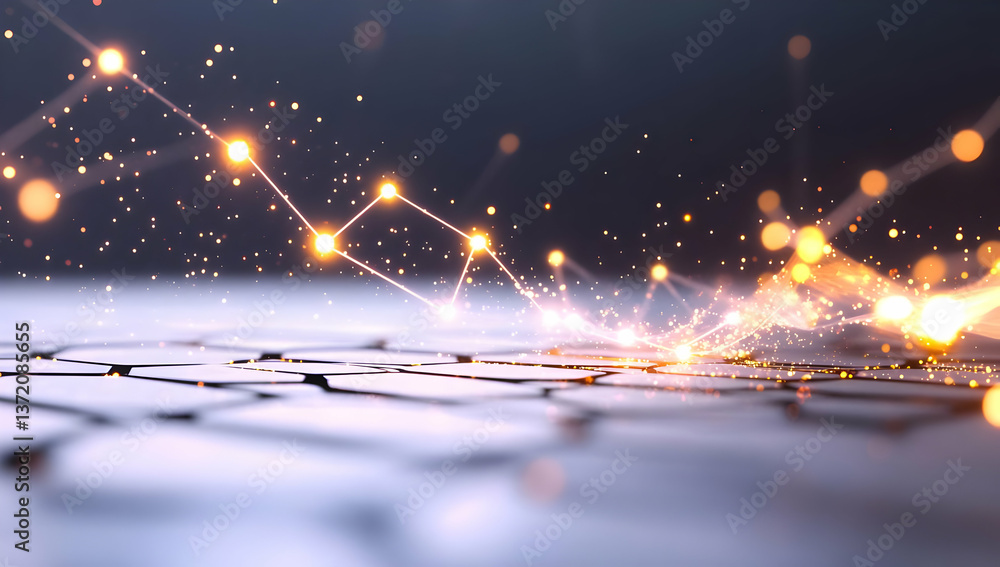 Poster abstract network with glowing lines and dots on dark background futuristic design