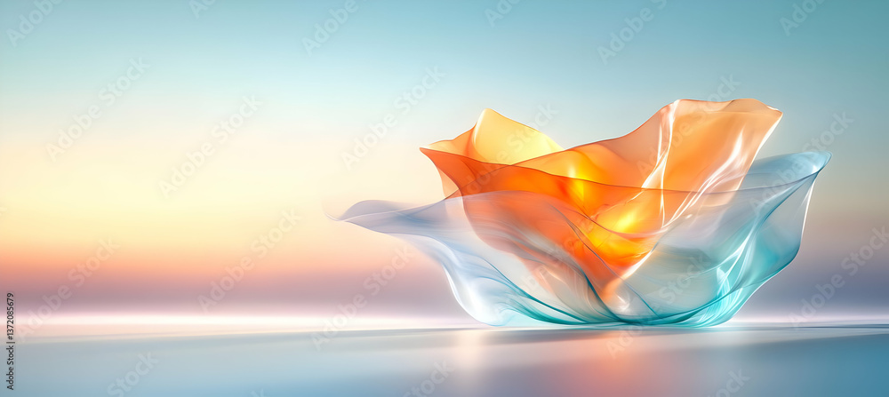 Poster abstract orange and blue geometric shape with translucent texture on gradient background