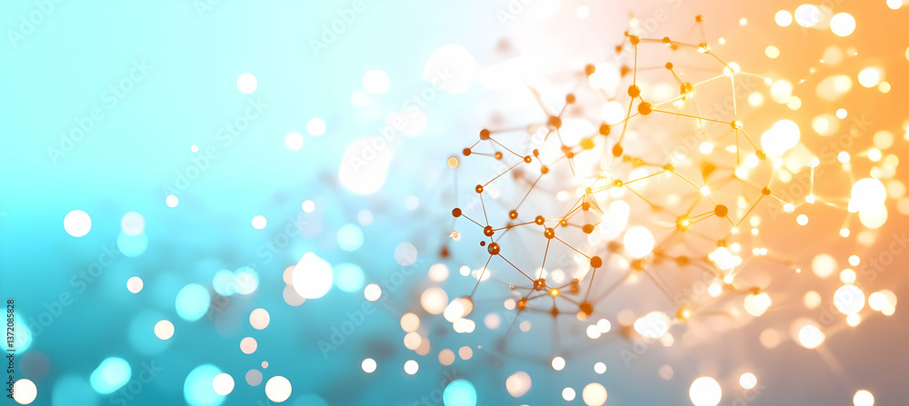Poster abstract plexus network on gradient background in blue and orange hues