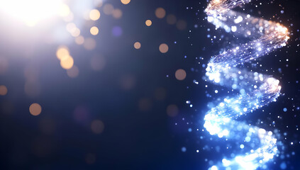 Naklejka premium Abstract Swirl of Blue and Gold Sparkling Light Orbs Against a Dark Background