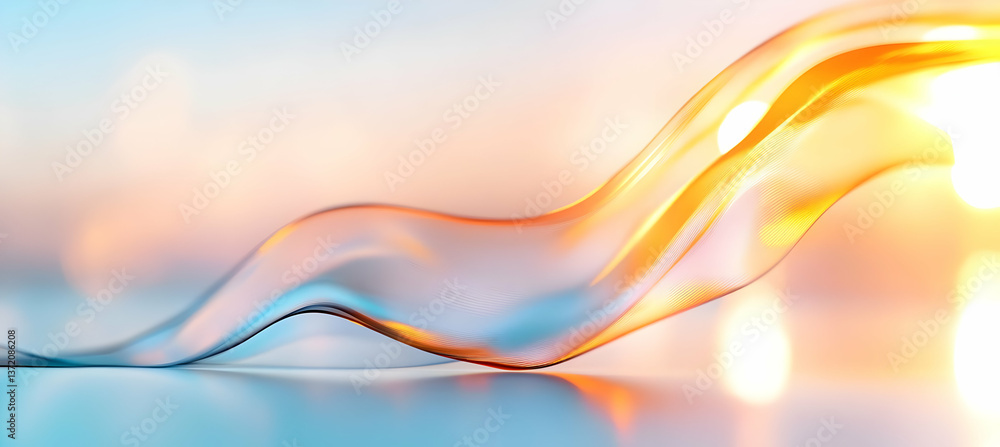 Poster abstract wave design with orange and blue gradient and bokeh background illustration
