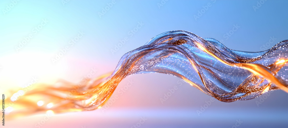 Poster abstract wave form with light and shadow play against blue gradient background