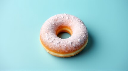 Delicious Donut Rolled in White Sugar on a Soft Blue Backdrop Simple