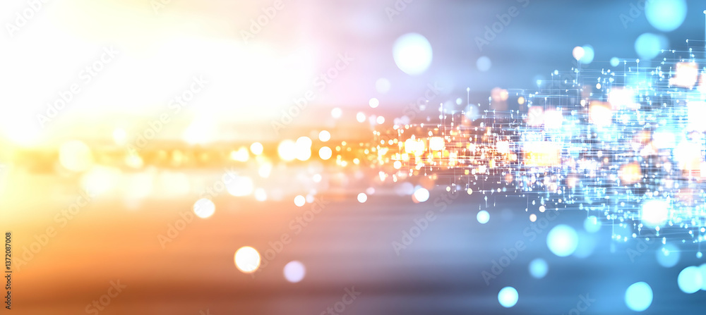 Aufkleber blurred lights background with bokeh effect in blue and orange gradient