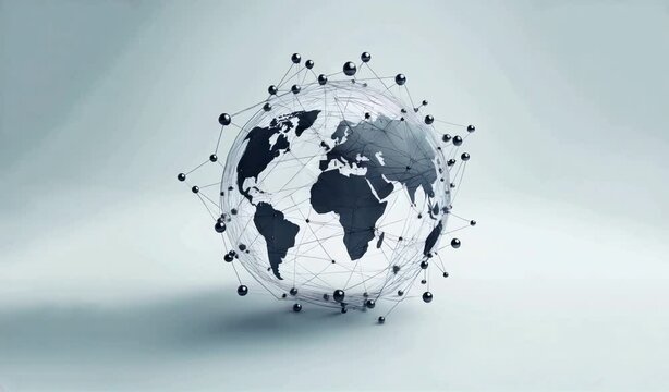 A digital world with connected lines linking various points, representing global connectivity