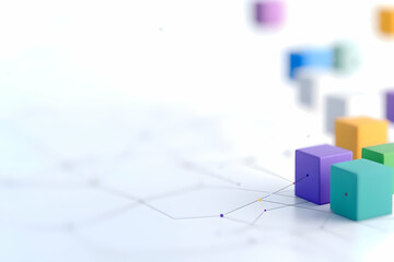Colorful Geometric Cubes with Connected Lines on a White Background Abstract Design