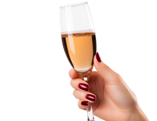 Elegant Hand Holding Champagne Glass. isolated transparent background