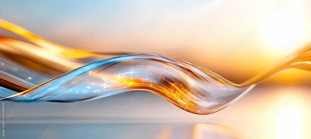 Poster dynamic wavy lines in blue and gold abstract background with flowing movement design