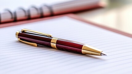 Elegant pen resting on a blank notepad, perfect for note-taking.