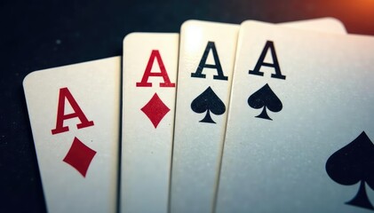 Obraz premium Playing cards arranged in a row showing the four aces , suit, chance, diamonds