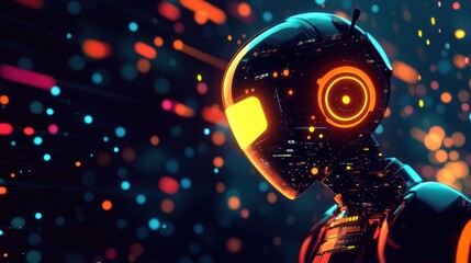 Fototapeta premium Futuristic robot head in vibrant digital display