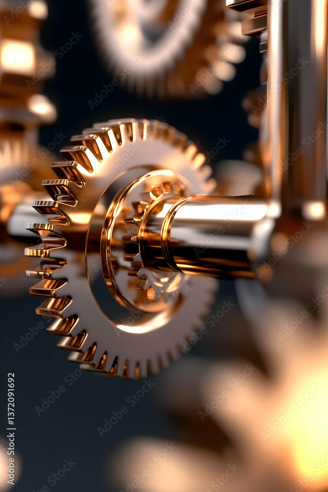 Poster gears system close up of golden intricate clockwork mechanism with detailed structure