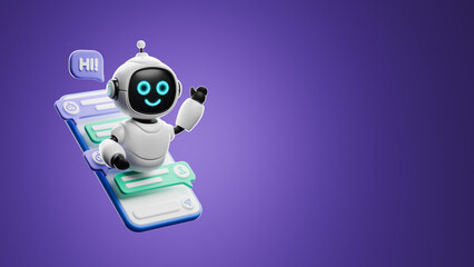 Chatbot AI Artificial Intelligence technology virtual conversation assistant support mobile smart phone online application chatting with customer service automatic answering. 3d rendering.