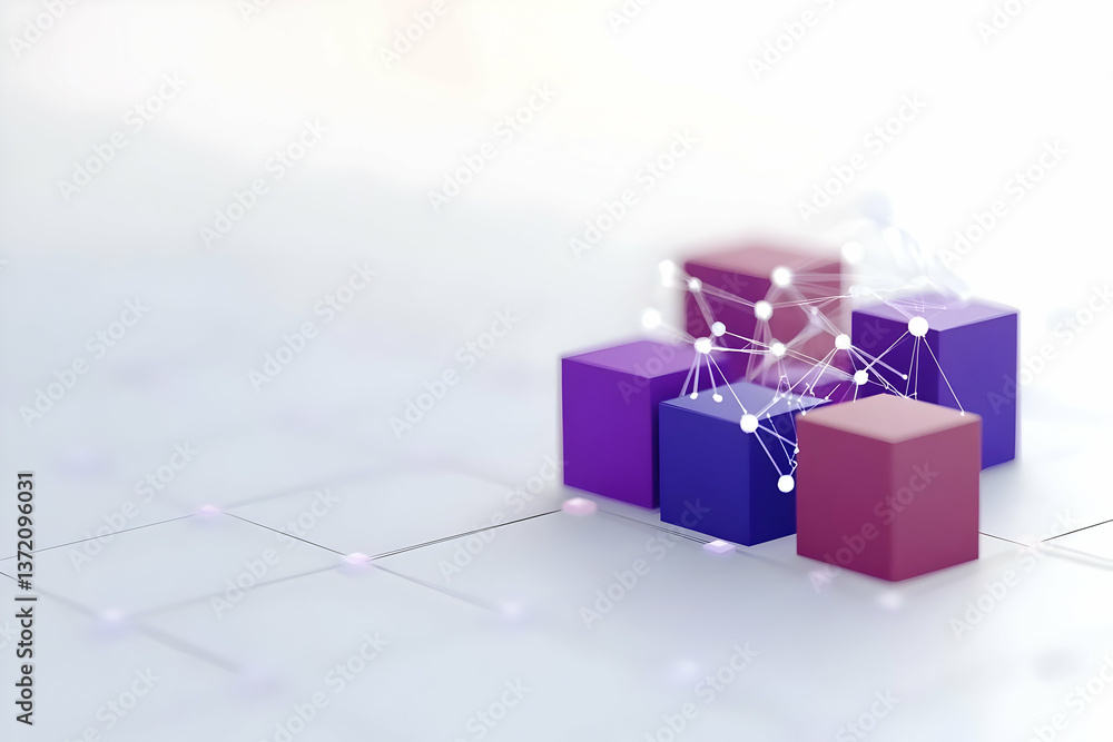 Poster modern cubes connected by network on white background in artificial intelligence era