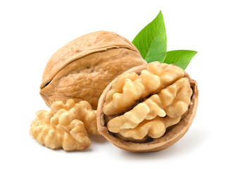 Walnuts isolated on white background.