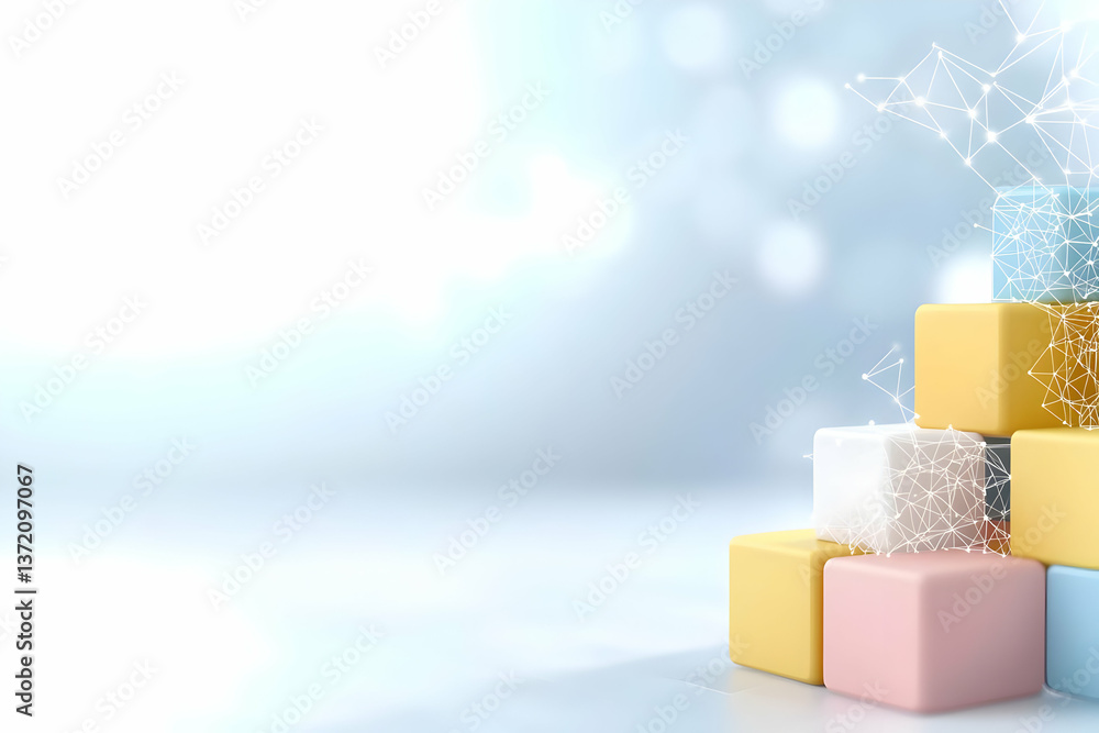 Aufkleber pastel cubes arranged in a stack against a soft white background with sparkle details