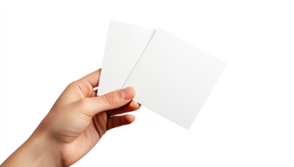 Hand Holding Two Blank White Envelopes on transparent Background	
