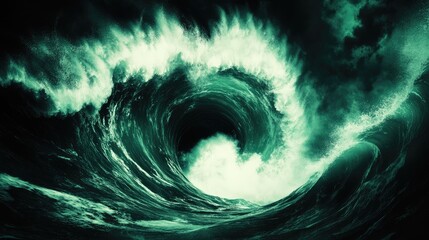 A swirling, emerald wave crashes. Powerful and captivating seascape image