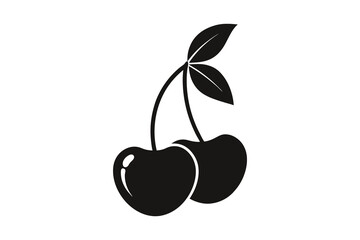 cherries with leaves silhouette vector illustrations on a white background