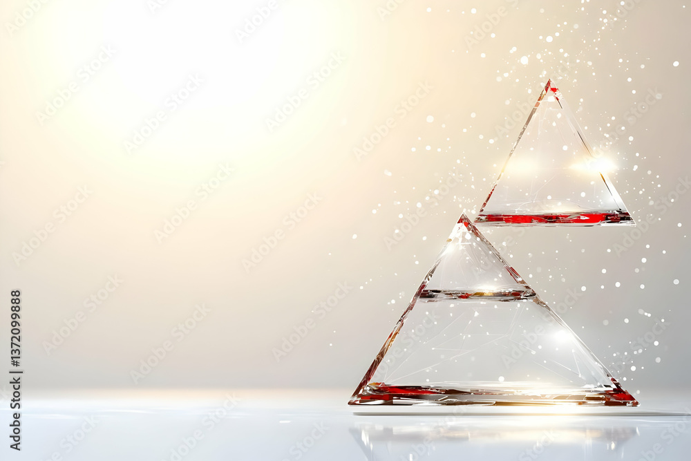 Poster two abstract christmas trees consisting of transparent geometric triangles on light background