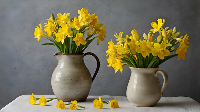 yellow spring flowers in jug