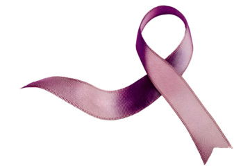 A purple ribbon symbolizing cancer awareness, isolated on a transparent background