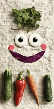 Naklejki Playful Vegetable Face Composition with Vibrant Colors