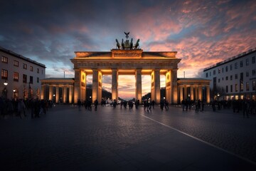 Obraz premium Illuminated brandenburg gate at night berlin famous landmarks urban landscape captivating viewpoint historical significance for tourists and locals