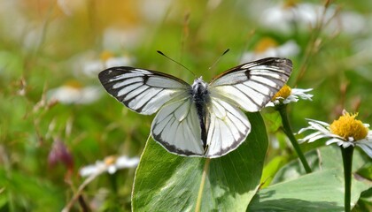 Obraz premium Generated imagMacro shot of a butterfly resting on a bright orange flower, sharp focus on intricate wing patterns and soft, iridescent details, with a blurred green meadow in the background.e