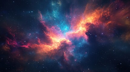 Fototapeta premium Vivid nebula with fiery orange and cool blue hues.