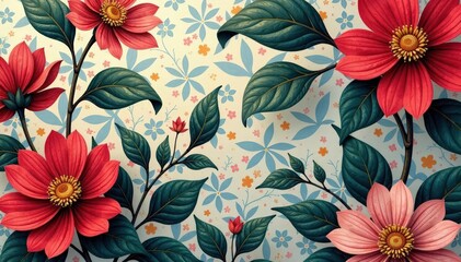 Abstract floral motif on damask background, perfect for upholstery, decor, texture, surface