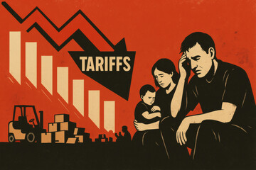 Naklejka premium Economic impact of tariffs on struggling families
