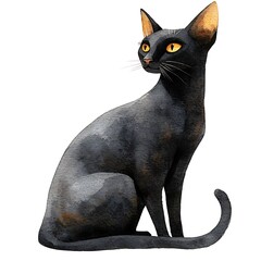 Elegant Black Cat Illustration A Striking Portrait of a Feline.