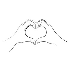 Vector sketch illustration - female hands show heart. Vector illustration