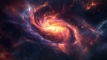 Naklejka premium Fiery cosmic swirl, nebula, galaxy.